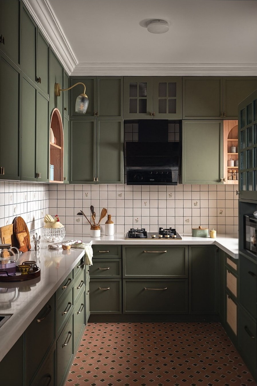 Sage green and terracotta kitchen 2