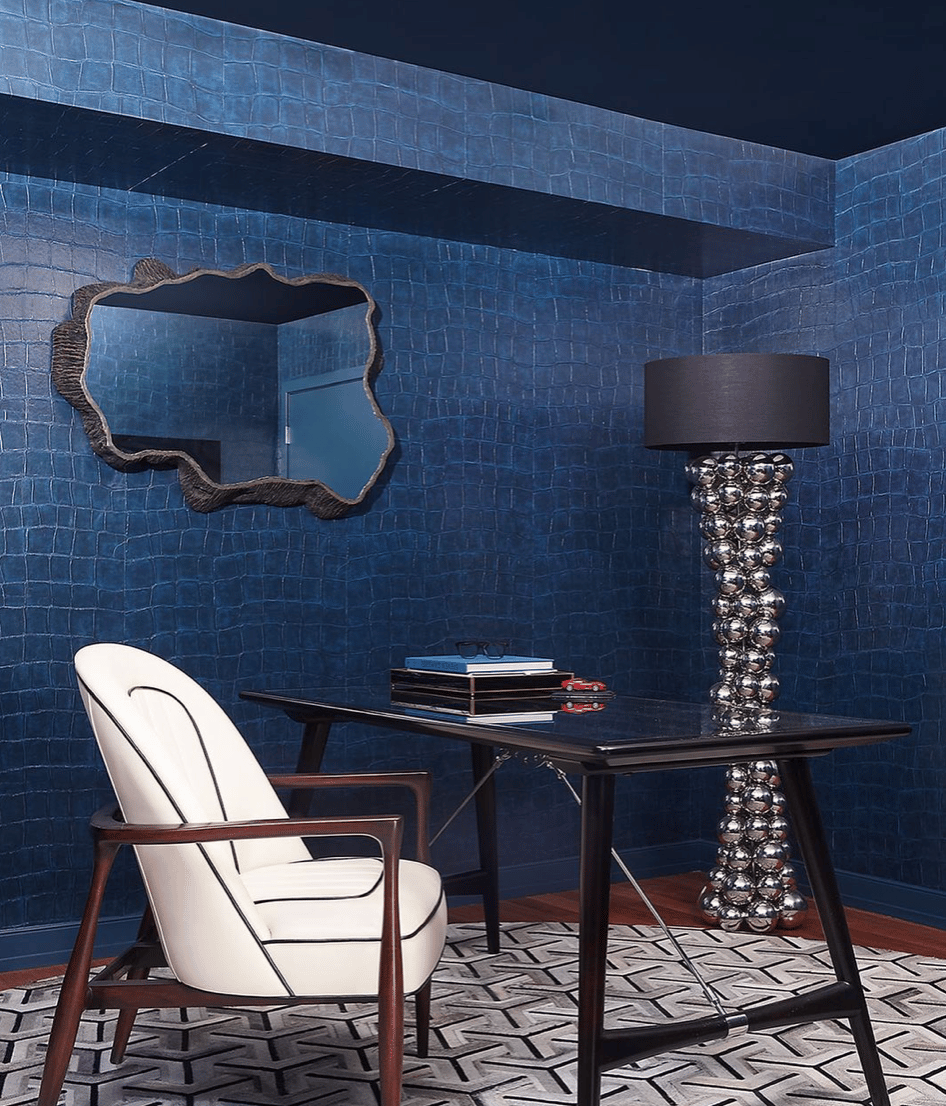 blue walls black furniture