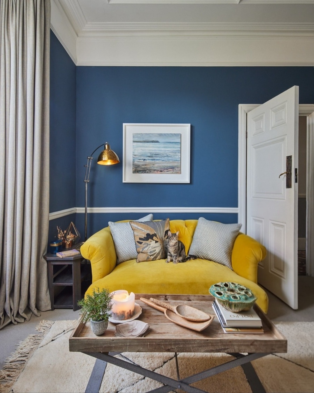 Farrow Ball Stiffkey Blue living room 2