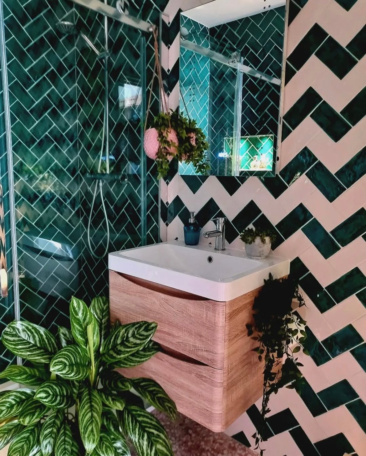 green shower tiles 14