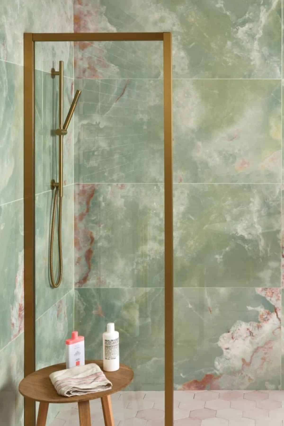 green shower tiles
